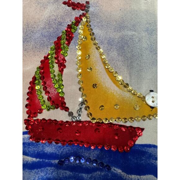 The Quacker Factory Shirt Nautical Sequins Size 2X 100% Silk Vintage NWT - Picture 5 of 12